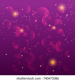 Abstract dark purple background with bokeh circles. Christmas card.