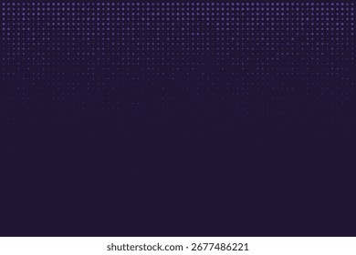 Fundo roxo escuro abstrato com um padrão de ponto de meio-tom desvanecendo criando um efeito gradiente moderno e digital, perfeito para projetos de tecnologia e design.