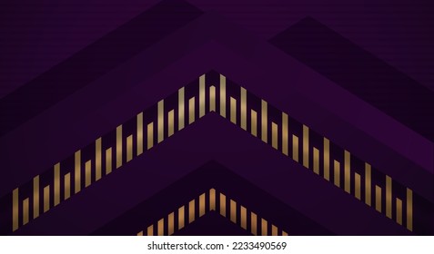 Abstract Dark Purple Background with Gold Line Arrow Direction Geometric Triangle Design Modern Futuristic