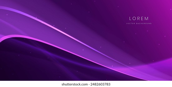 Abstract dark purple background with purple line curve and lighting effect sparkle. Vector illustration