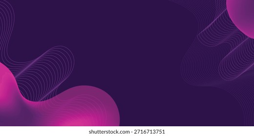 Abstract dark purple background with vibrant pink fluid liquid shapes and elegant thin topographic contour lines for modern digital banners and creative posters.