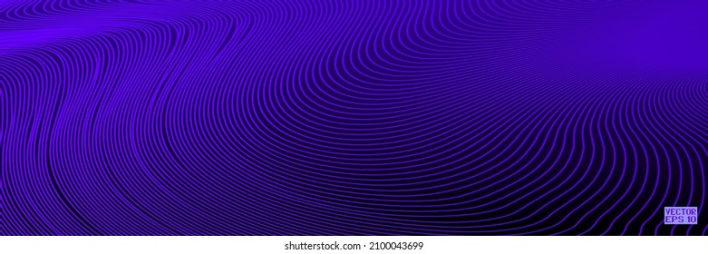 Abstract Dark Purple and Blue Geometric Pattern with Waves. Striped Spiral Texture. Hypnotic Psychedelic Illusion. Vector. 3D Illustration