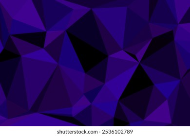 Abstract Dark Purple and Blue Polygonal Low Poly Background with Geometric Triangular Pattern for Graphic Design.