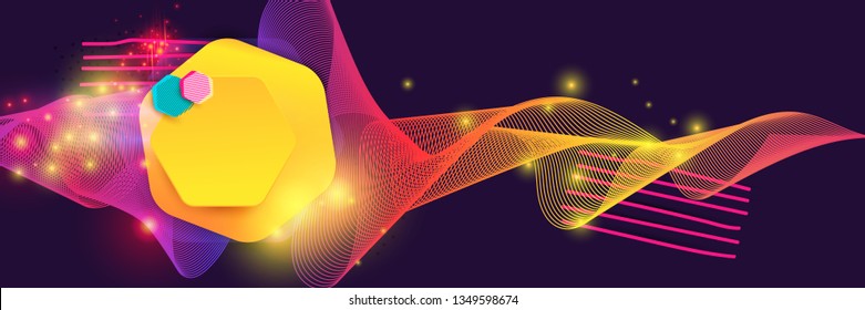 Abstract Dark Purple Hipster Technological Hexagonal Background Equalizer Speaking Motion Sound, wave of blurred lights. Fashion Vector Design Hexagonal Dynamic Forms Pattern Vector Illustration