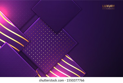 Abstract dark purple paper shapes overlapping background a combination with glowing light. Luxury and modern concept vector design template for element cover, banner, card, advertising, corporate