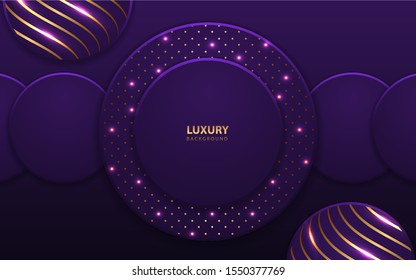 Abstract dark purple paper shapes overlapping background a combination with glowing light. Luxury and modern concept vector design template for element cover, banner, card, advertising, corporate