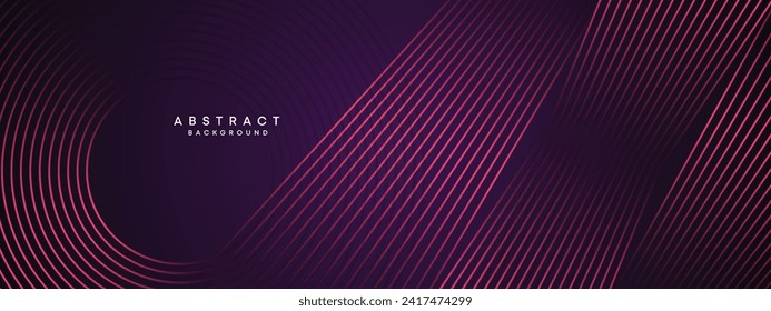 Abstract Dark Purple and Pink Waving circles lines Technology Background. gradient with glowing lines shiny geometric shape and diagonal, for brochure, cover, poster, banner, website, header