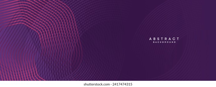 Abstract Dark Purple and Pink Waving circles lines Technology Background. gradient with glowing lines shiny geometric shape and diagonal, for brochure, cover, poster, banner, website, header
