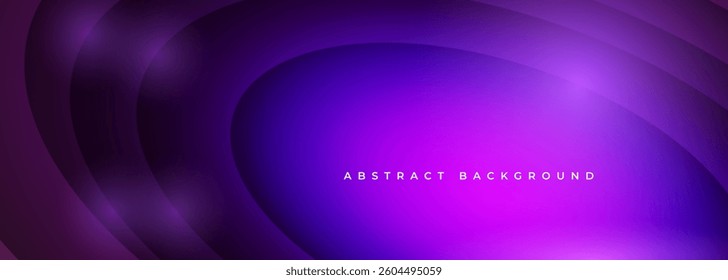 Abstract dark purple wide background with dynamic oval shapes and curves. Violet vector illustration for banner, cover, presentation or brochure.