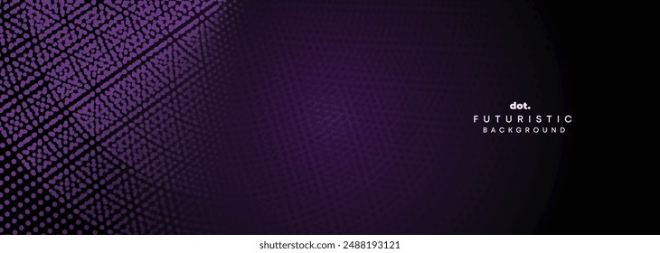 Abstract Dark Purple-Pink Gradient Circles Flowing Dot Waving Particle Geometric Technology Background. Digital Futuristic Black Violet Dotted Wave. Concept For Science, Music Cover, Website, Header