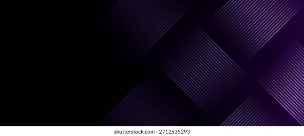 Abstract dark purple-pink lines technology background with a black-violet gradient, glowing diagonal geometric shapes. Ideal for brochures, covers, posters, banners, websites. eps 10