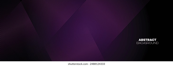 Abstract Dark Purple-Pink Waving Lines Technology Background. Black-Violet Gradient With Glowing Lines Shiny Geometric Shape and Diagonal, for Brochure, Cover, Poster, Banner, Website, Header