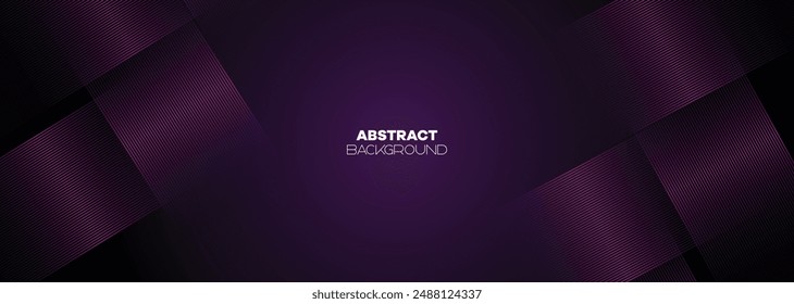 Abstract Dark Purple-Pink Waving Lines Technology Background. Black-Violet Gradient With Glowing Lines Shiny Geometric Shape and Diagonal, for Brochure, Cover, Poster, Banner, Website, Header