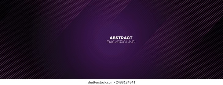 Abstract Dark Purple-Pink Waving Lines Technology Background. Black-Violet Gradient With Glowing Lines Shiny Geometric Shape and Diagonal, for Brochure, Cover, Poster, Banner, Website, Header