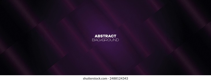 Abstract Dark Purple-Pink Waving Lines Technology Background. Black-Violet Gradient With Glowing Lines Shiny Geometric Shape and Diagonal, for Brochure, Cover, Poster, Banner, Website, Header