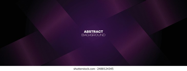 Abstract Dark Purple-Pink Waving Lines Technology Background. Black-Violet Gradient With Glowing Lines Shiny Geometric Shape and Diagonal, for Brochure, Cover, Poster, Banner, Website, Header