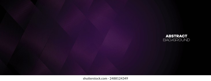 Abstract Dark Purple-Pink Waving Lines Technology Background. Black-Violet Gradient With Glowing Lines Shiny Geometric Shape and Diagonal, for Brochure, Cover, Poster, Banner, Website, Header