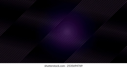 Abstract Dark Purple-Pink Waving Lines Technology Background. Black-Violet Gradient With Glowing Lines Shiny Geometric Shape and Diagonal, for Brochure,