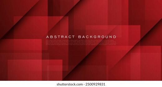 Abstract dark red 3D background with realistic shadow square lines. Dark design with 3D concept. Red futuristic wallpaper. Eps10 vector