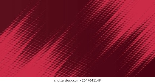 Abstract dark red background with dynamic halftone diagonal lines effect. This modern vector design features a mix of dark red and bright red gradients that create an energetic and futuristic look.