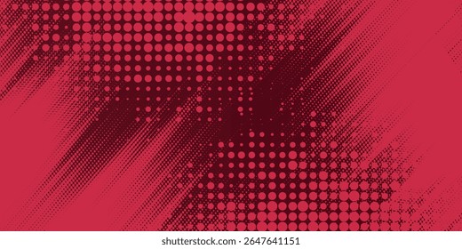Abstract dark red background with dynamic halftone diagonal lines effect. This modern vector design features a mix of dark red and bright red gradients that create an energetic and futuristic look.