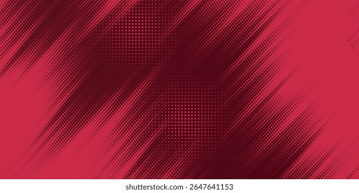 Abstract dark red background with dynamic halftone diagonal lines effect. This modern vector design features a mix of dark red and bright red gradients that create an energetic and futuristic look.