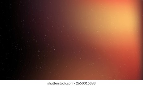 Abstract dark red background with glowing yellow light and tiny specks. Old retro film projector color leak with dust particles.