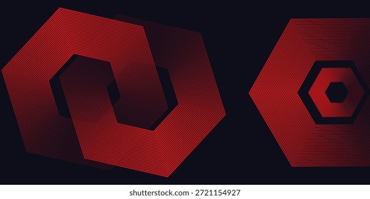Abstrakter dunkelroter Hintergrund mit leuchtenden geometrischen Linien. Modernes glänzendes rotes Sechseck-Linien-Muster. Technologie futuristisches Konzept. Anzug für Poster, Banner, Broschüre, Umschlag, Flyer. Vektorgrafik

