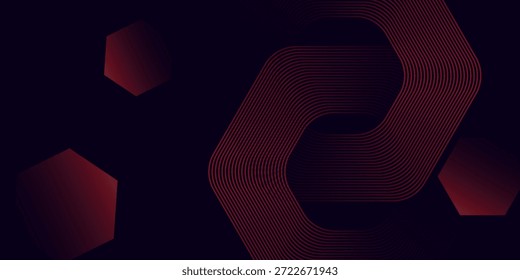 Abstractas fondo rojo oscuro con líneas geométricas brillantes. Modelo rojo brillante moderno de las líneas del hexágono. Tecnología concepto futurista. Traje para el cartel, Anuncio, folleto, cubierta, volante. Ilustración vectorial

