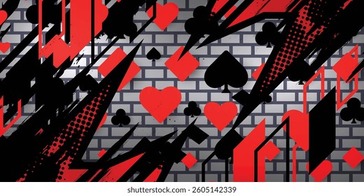 Abstract dark red background with playing card pattern, eps 10, editable. 