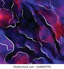 Abstrakter dunkelroter und blauer Pinselstrich Aquarelle sumi strukturierter quadratischer Vektorhintergrund. Tapete mit leerem Raum für Decken, Titel, Plakat und andere Zwecke.