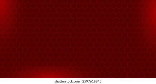 Abstract dark red futuristic background with hexagonal pattern. Honeycomb pattern. Linear website template on red backdrop. Honey comb hexagon pattern red design. Vector illustration EPS10.