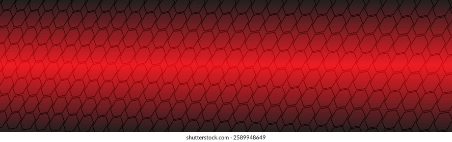 Abstract dark red geometric hexagonal mesh material header. Perforated metallic technology banner. Vector abstract widescreen background