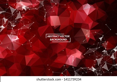 Abstract Dark Red Geometric Polygonal background molecule and communication. Connected lines with dots. Concept of the science, chemistry, biology, medicine, technology.