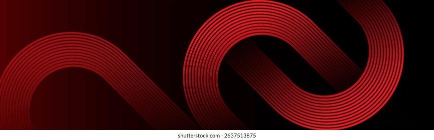Abstract dark red gradient background with glowing red geometric diagonal rounded lines. Modern dynamic shapes composition. Suit for curve lines. Futuristic technology consept Luxury pattern.