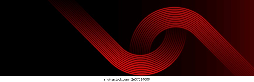 Abstract dark red gradient background with glowing red geometric diagonal rounded lines. Modern dynamic shapes composition. Suit for curve lines. Futuristic technology consept Luxury pattern.