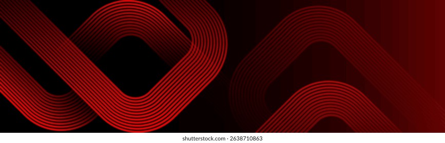 Abstract dark red gradient background with glowing red geometric diagonal rounded lines. Modern dynamic shapes composition. Suit for curve. Futuristic technology consept Luxury pattern.