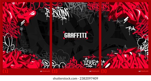 Abstract Dark Red Graffiti Style A4 Poster Vector Illustration Art Template Background
