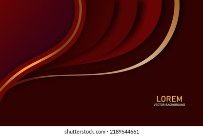 abstract dark red luxury background with golden line vector. elegant paper cut style