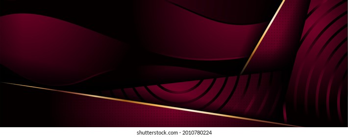 Resumen rojo oscuro con forma dinámica misteriosa y elemento de líneas doradas.
