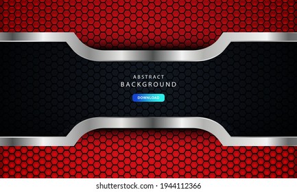 Abstract dark red on metallic lines with hexagon mesh pattern design, vector illustration on dark futuristic modern background.