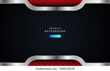 Abstract dark red on metallic lines with hexagon mesh pattern design, vector illustration on dark futuristic modern background.