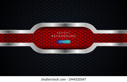 Resumen rojo oscuro sobre líneas metálicas con diseño de patrones de malla hexagonal, ilustración vectorial sobre fondo futurista oscuro.