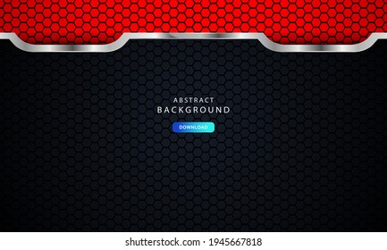 Resumen rojo oscuro sobre líneas metálicas con diseño de patrones de malla hexagonal, ilustración vectorial sobre fondo futurista oscuro.