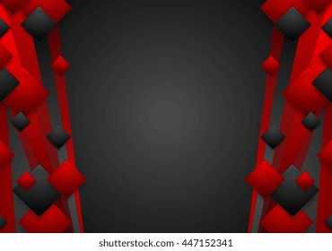 Abstract dark red tech corporate background with squares. Vector graphic corporate brochure design