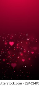 Abstract dark red valentine background with hearts. Vector illustration 