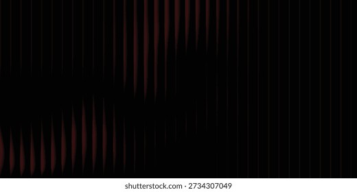 Onda vermelha escura abstrata em aletas luminosas pretas e futuristas com textura de vidro estriado para o design tecnológico Cyberpunk.