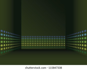 abstract dark room background with stripes from circles on the walls