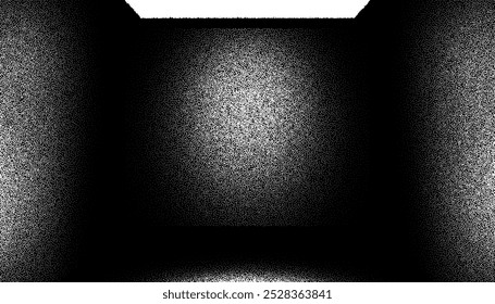 Abstract dark room with lights in retro dotwork style