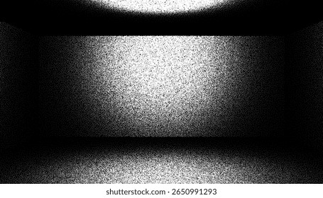 Abstract dark room with lights in retro dotwork style